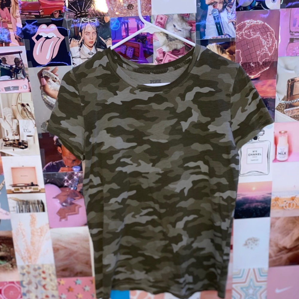 pink Victoria secret green  camo tee